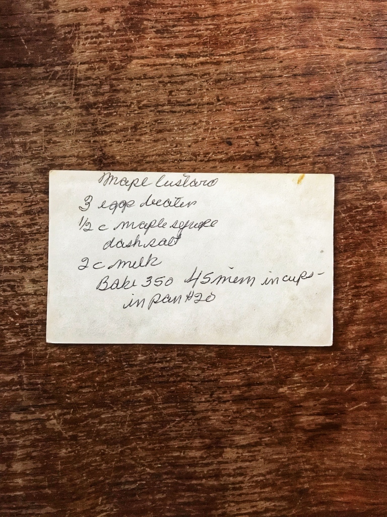 Maple custard recipe card

